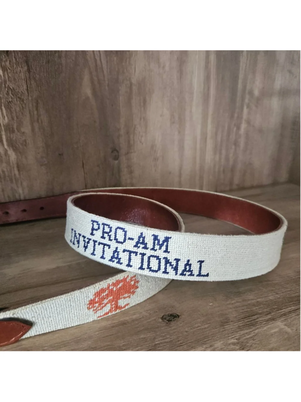 Smathers & Branson Needlepoint Leather Brass Pro-Am Invitational Golf Belt 40 US